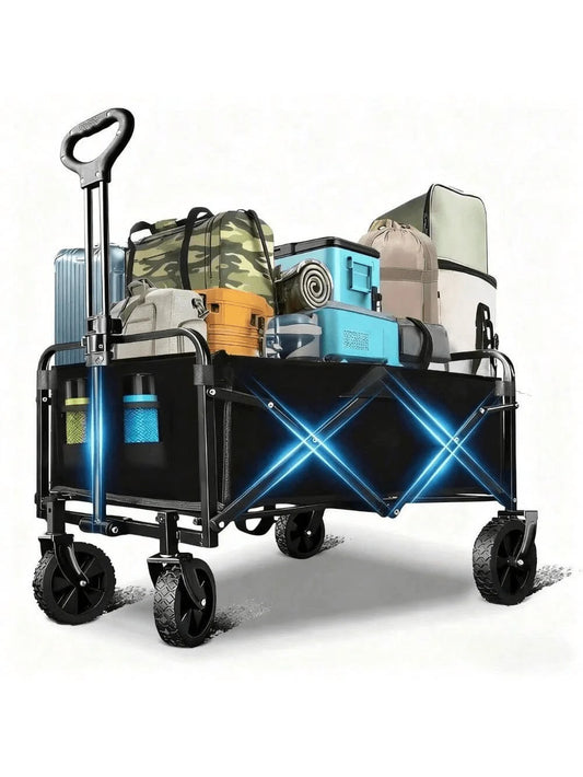 Collapsible Foldable Wagon Cart With All-Terrain Wheels, Heavy Duty Utility Cart For Camping