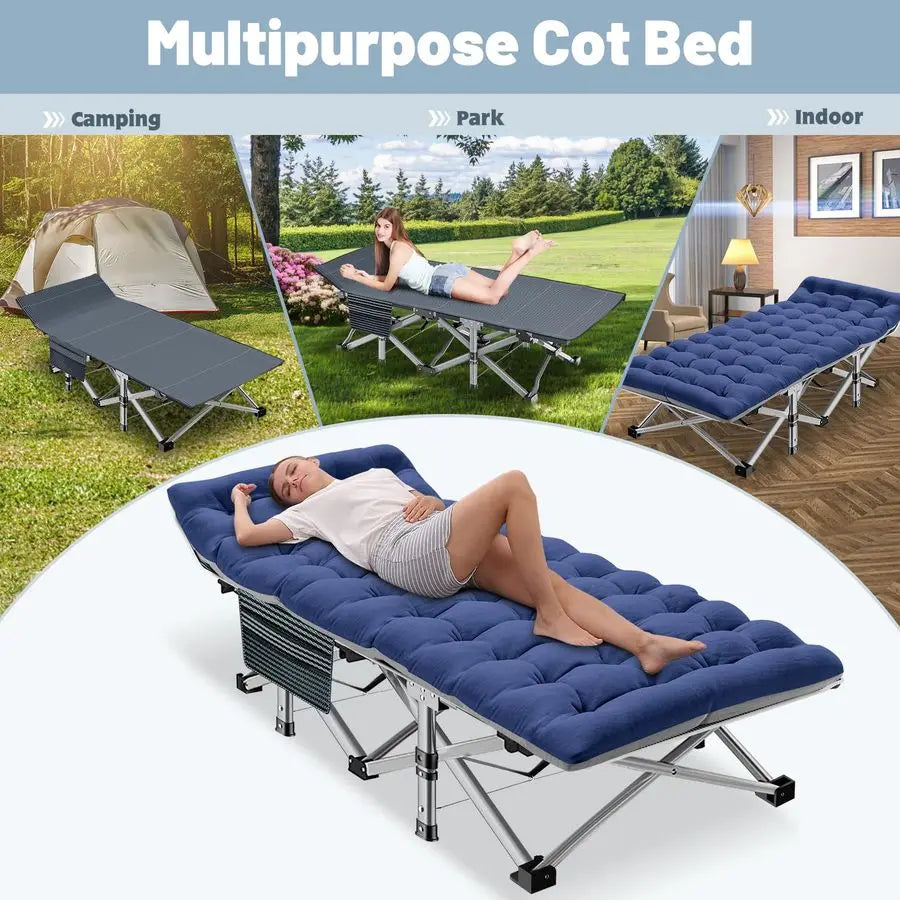 Oversized XXL Folding Camping Cot for Adults with Pad, Padded Portable Sleeping Cots, Camp Bed with Carry Bag for Outdoor Travel