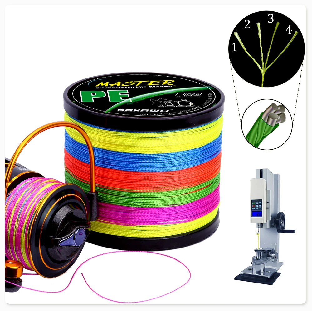 BAKAWA 4 Strands Fishing Line 500m 546yds Multicolour Braided Multifilament