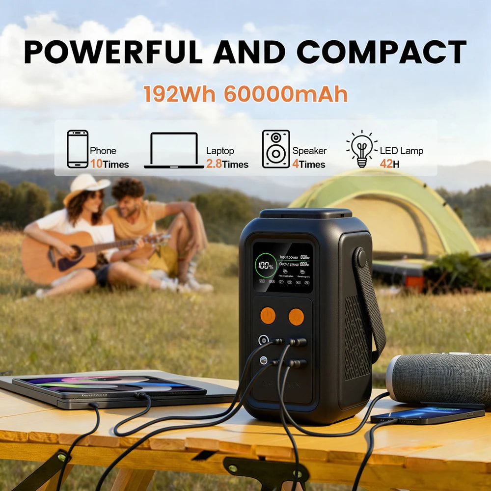 200W Power Station 192Wh Lifepo4 Power Bank 60000mAh Portable Charger Battery Emergency Power USB TYPE-C Port