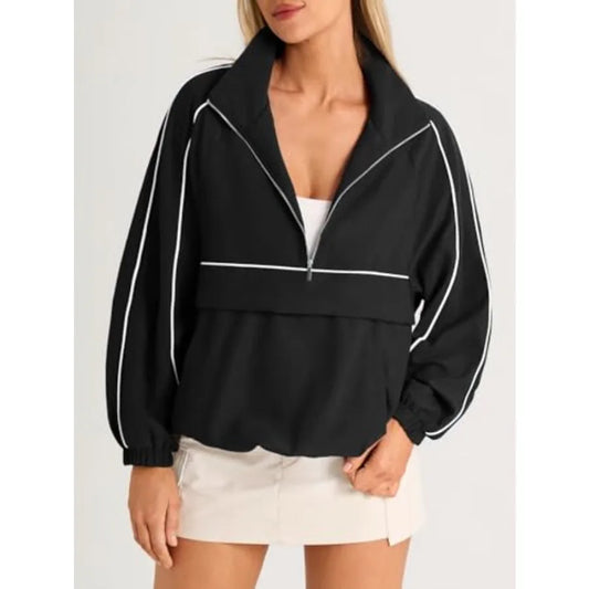 Fisoew Quarter Zip Pullover Women UPF 50+ Lightweight Windbreaker Jacket Running Hiking Outdoor Pullover with Pocket