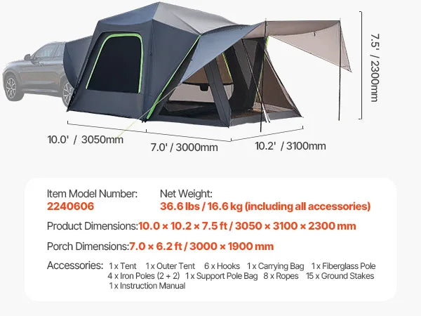 SucceBuy SUV Tent for Camping Waterproof Spacious Double Layer Design Shade Awning
