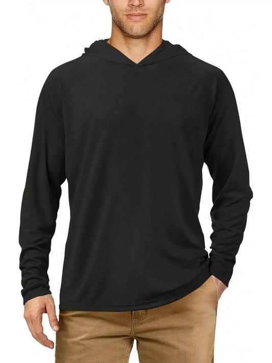 Mens Long Sleeve UV Protection Hooded Shirt UPF 50+ Outdoor Hiking Fishing Rash Guard