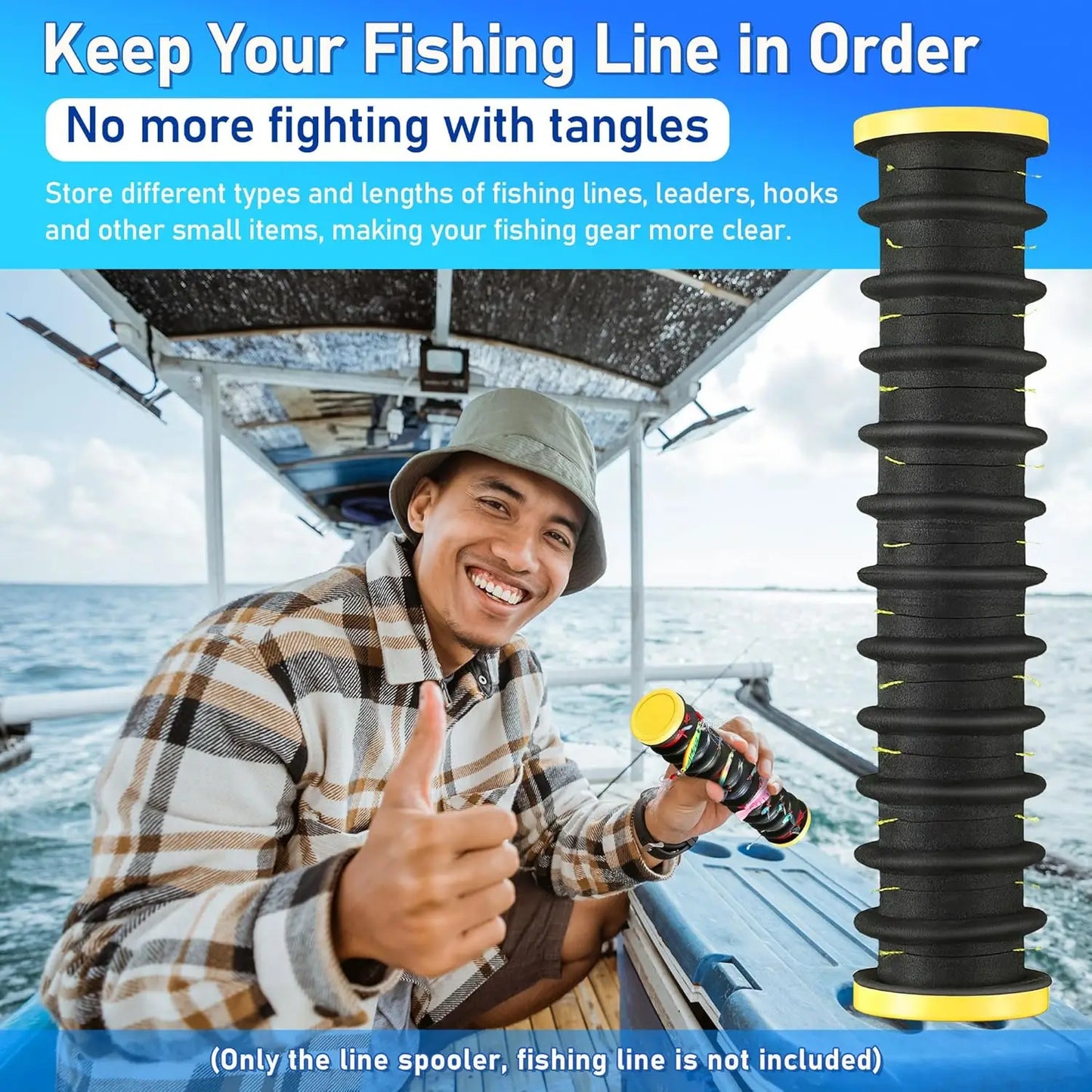 3-Piece Fishing Line Organizer with 12 Slots, Spooler Winder, and Hook Keeper for Tangle-Free Storage