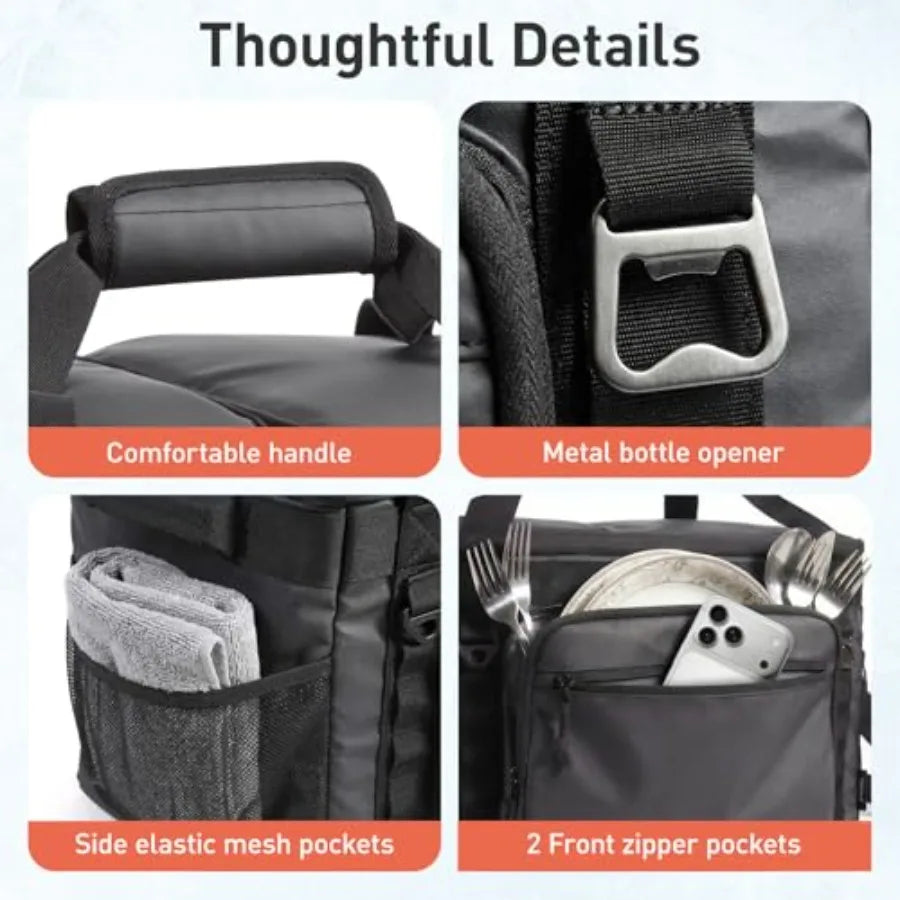 Soft Sided Cooler Bag Insulated 30/48/60 Cans, Large Collapsible and Leakproof Ice Chest for Picnic, Beach, Camping, Travel