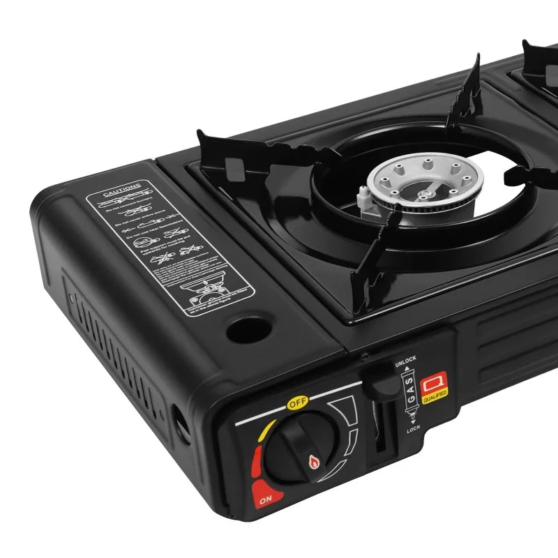 Portable Dual-Burner Propane Camping Stove with Non-Stick Griddle & Carry Case