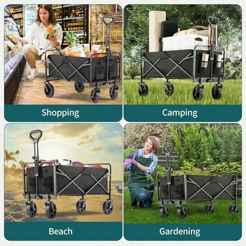 Collapsible Foldable Wagon Cart With All-Terrain Wheels, Heavy Duty Utility Cart For Camping