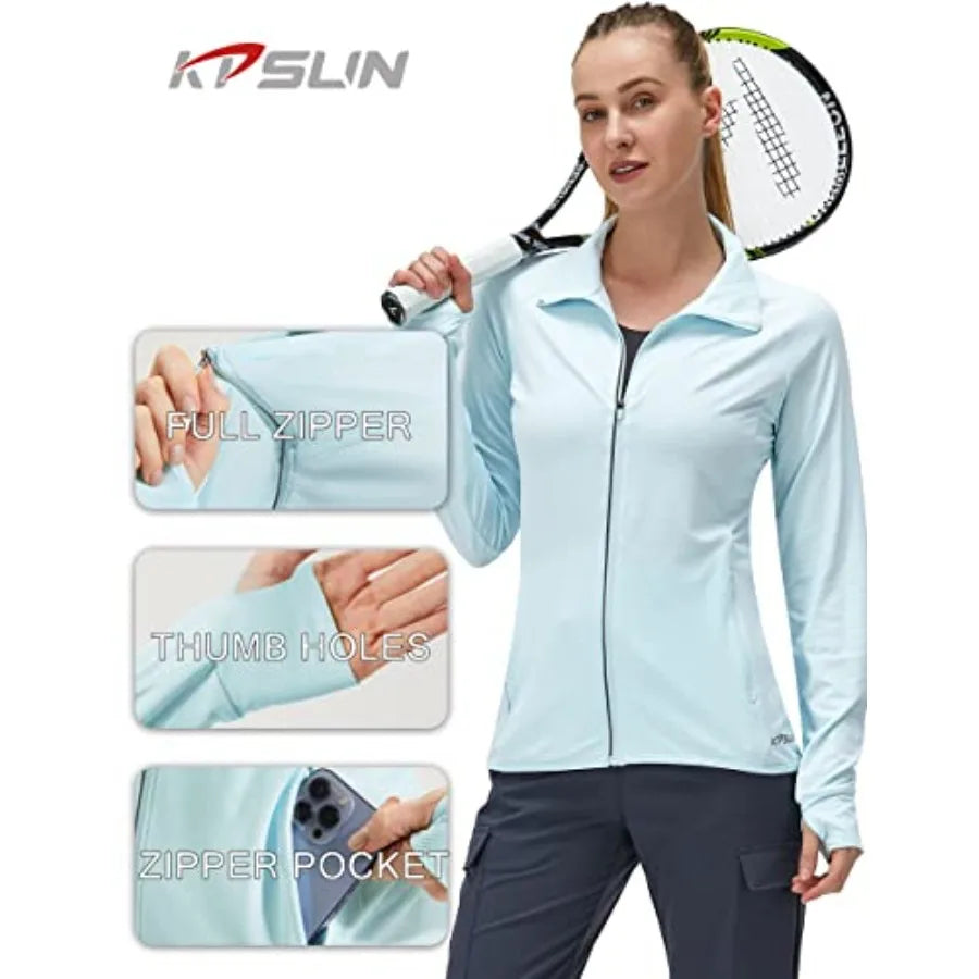 Women's UPF 50+ UV Sun Protection Clothing Long Sleeve Athletic Hiking Shirts Lightweight SPF Zip Up Outdoor Jacket
