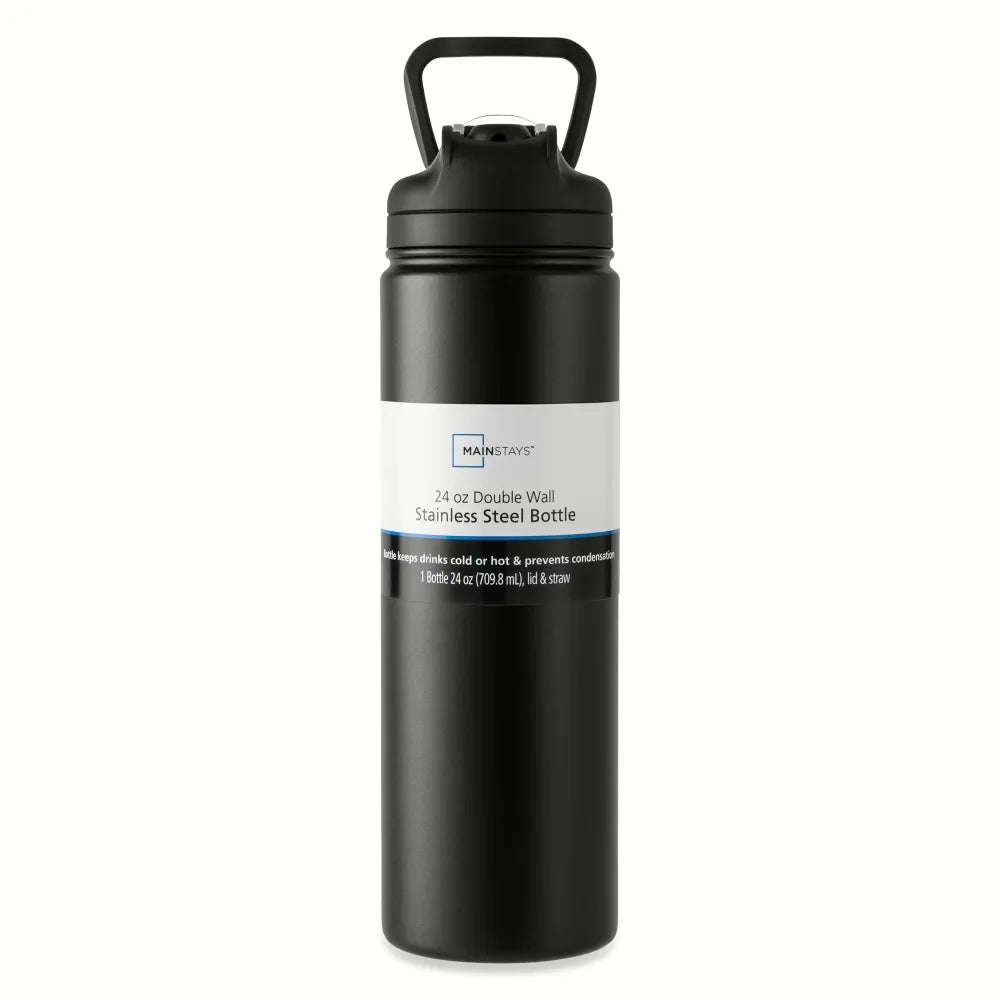 24 oz Insulated Stainless Steel Sports Water Bottle with Straw Lid