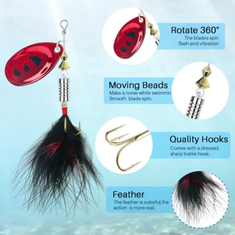 10-Pack Rooster Tail Spinner Lures with Tackle Box for Bass, Trout & Salmon