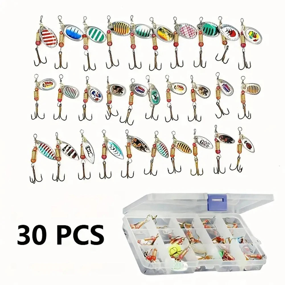 30pcs Metal Spoon Spinner Fishing Lure with Treble Hook