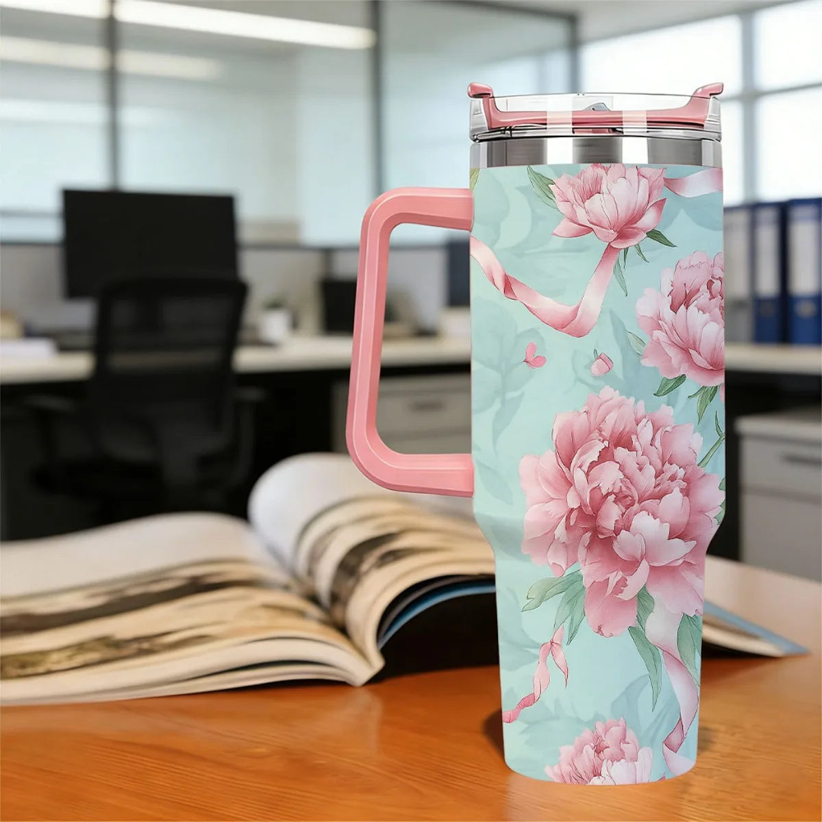40 oz Floral Stainless Steel Vacuum Travel Tumbler with Straw