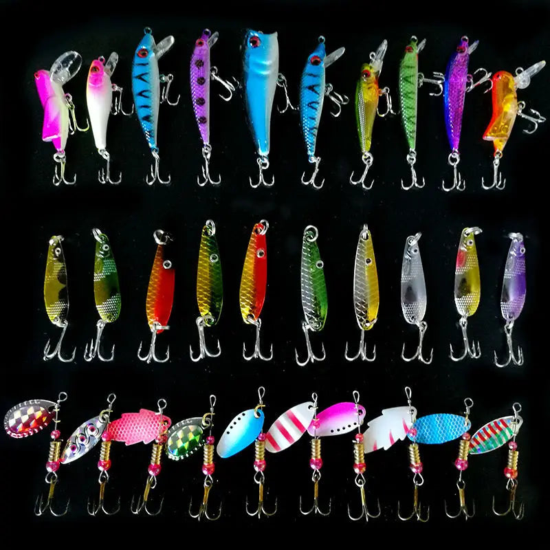30-Pack Premium ABS Minnow & Iron Spinner Baits Kit