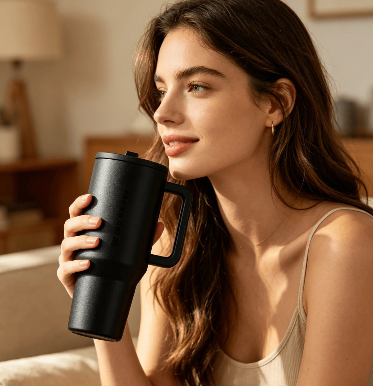 40 oz Insulated Stainless Steel Travel Tumbler with Flip Straw & Handle