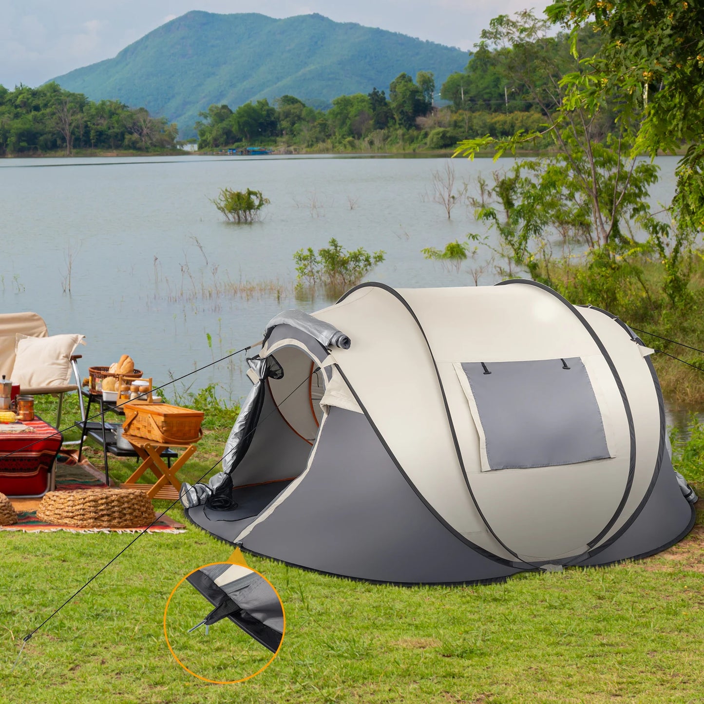 4-Person No-Install Pop Up Tent, Universal for Camping & Fishing