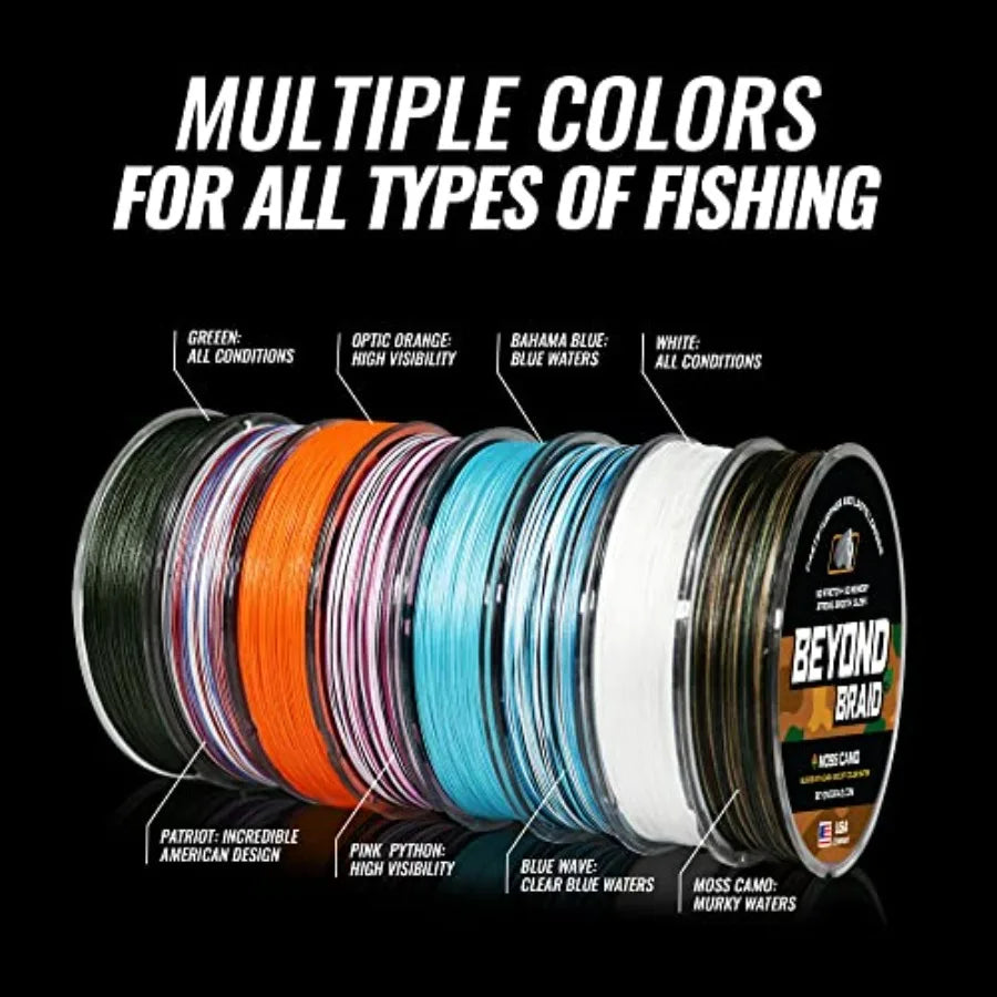 Beyond Braid Braided Fishing Line - Super Strong Abrasion Resistant No Stretch - Blue Camo Moss Camo White Green Pink Blue 4 St