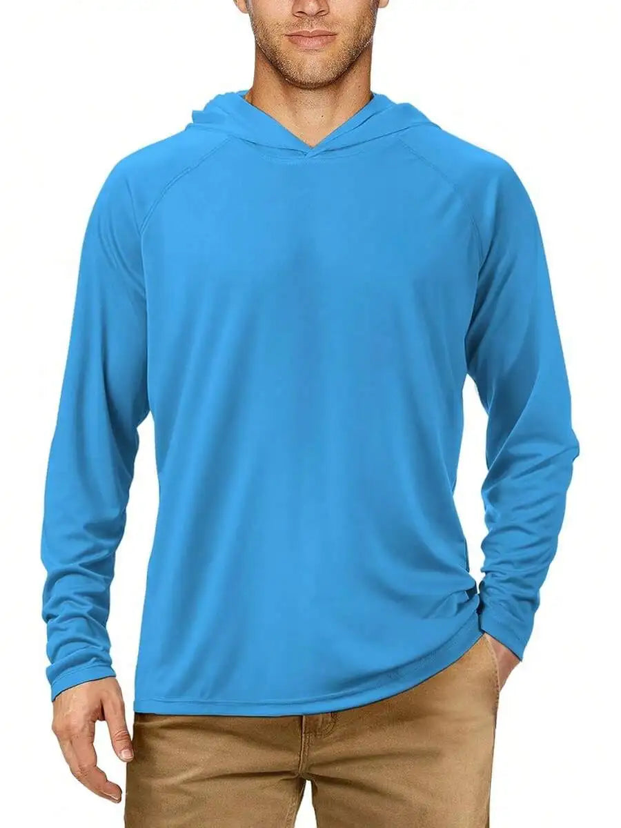 Mens Long Sleeve UV Protection Hooded Shirt UPF 50+ Outdoor Hiking Fishing Rash Guard