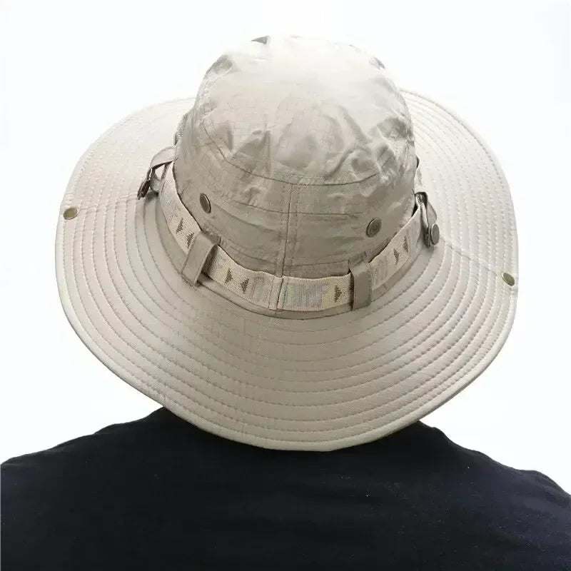 Summer Men Bucket Hat Outdoor UV Protection Wide Brim Hiking Hat Mesh Fisherman Hat