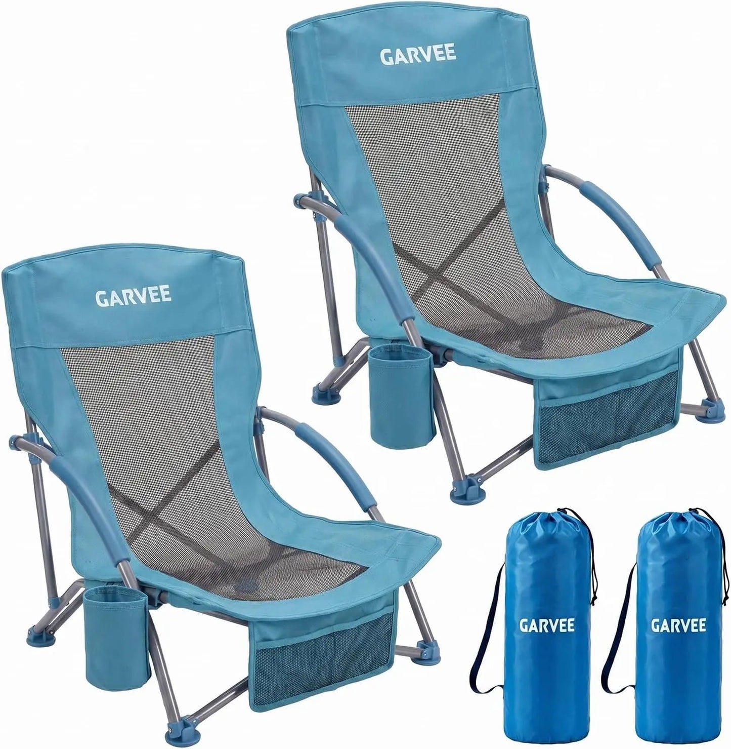 High Back Beach Chair, Folding Beach Chairs, Extra Wide Seat Chair with Cup Holder