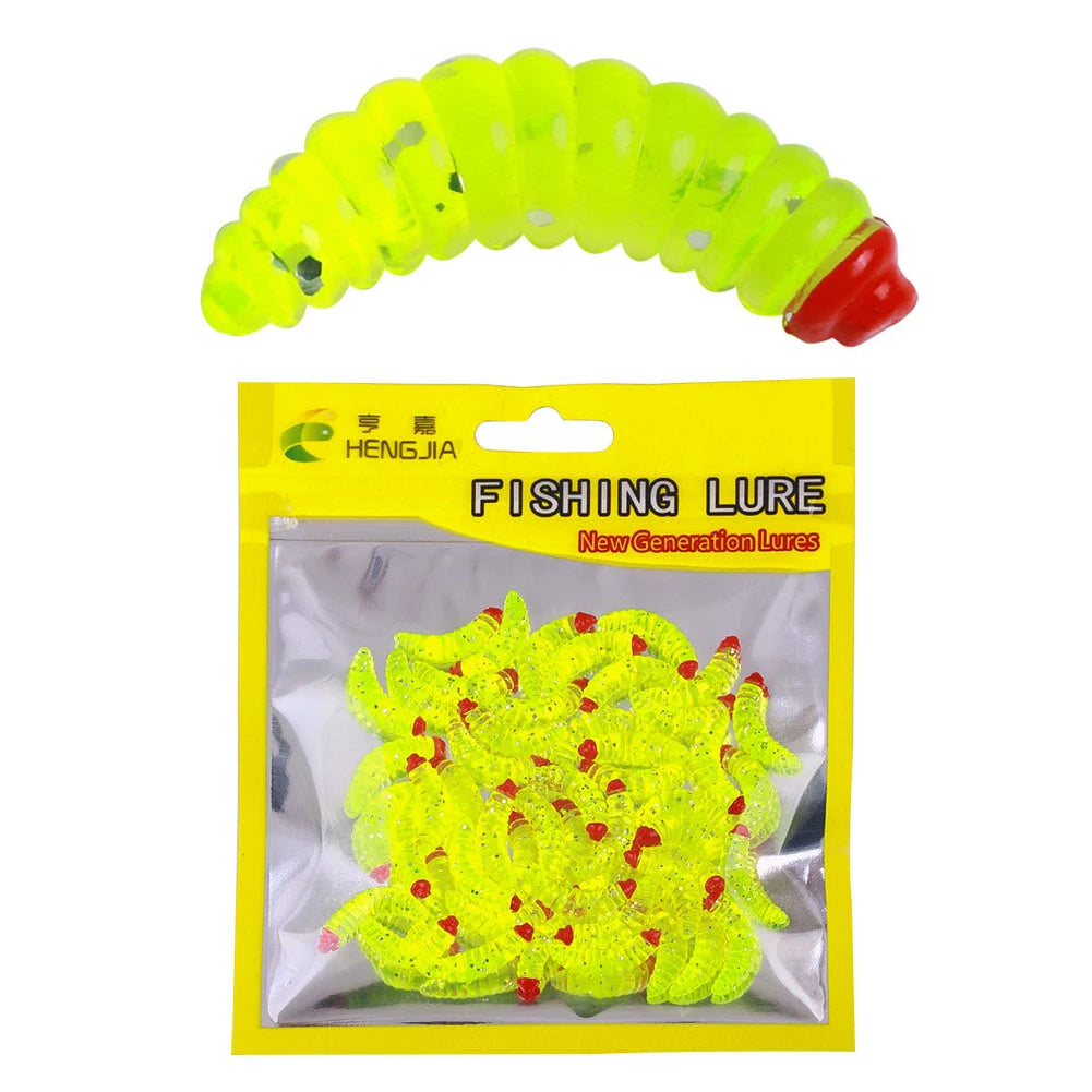 50Pcs 24mm Artificial Bread Worm Baits Maggot Grub Soft Fishing Lure